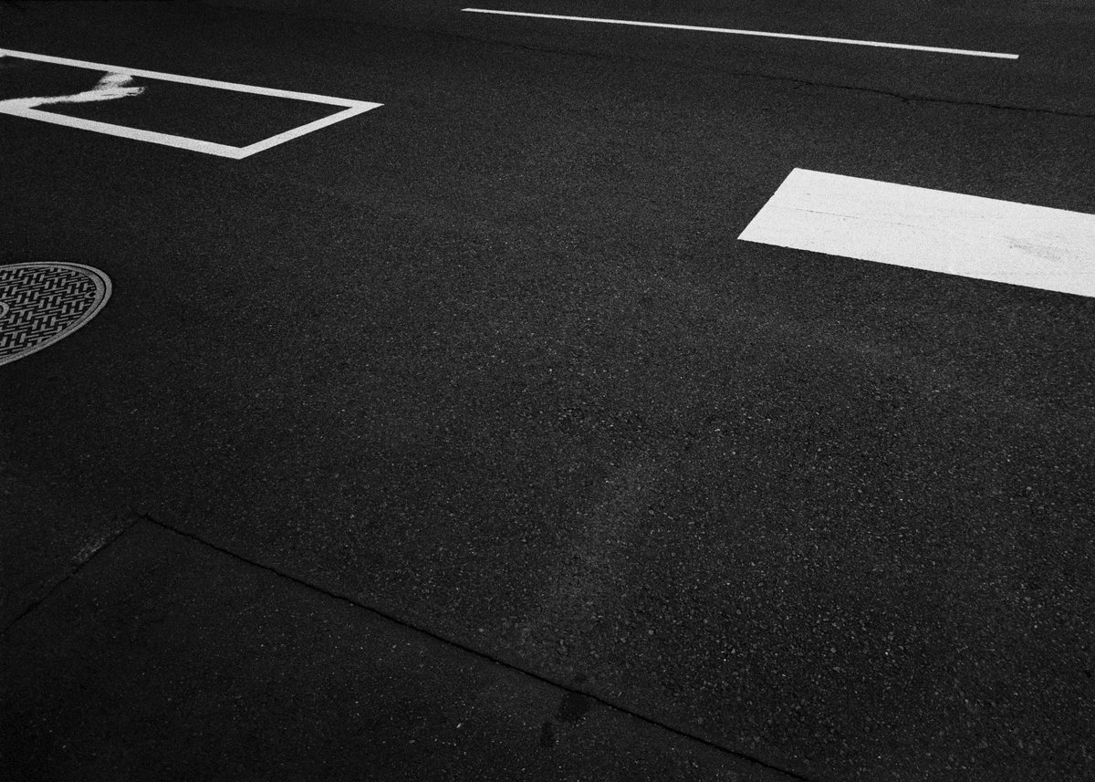 Painted lines on the asphalt.